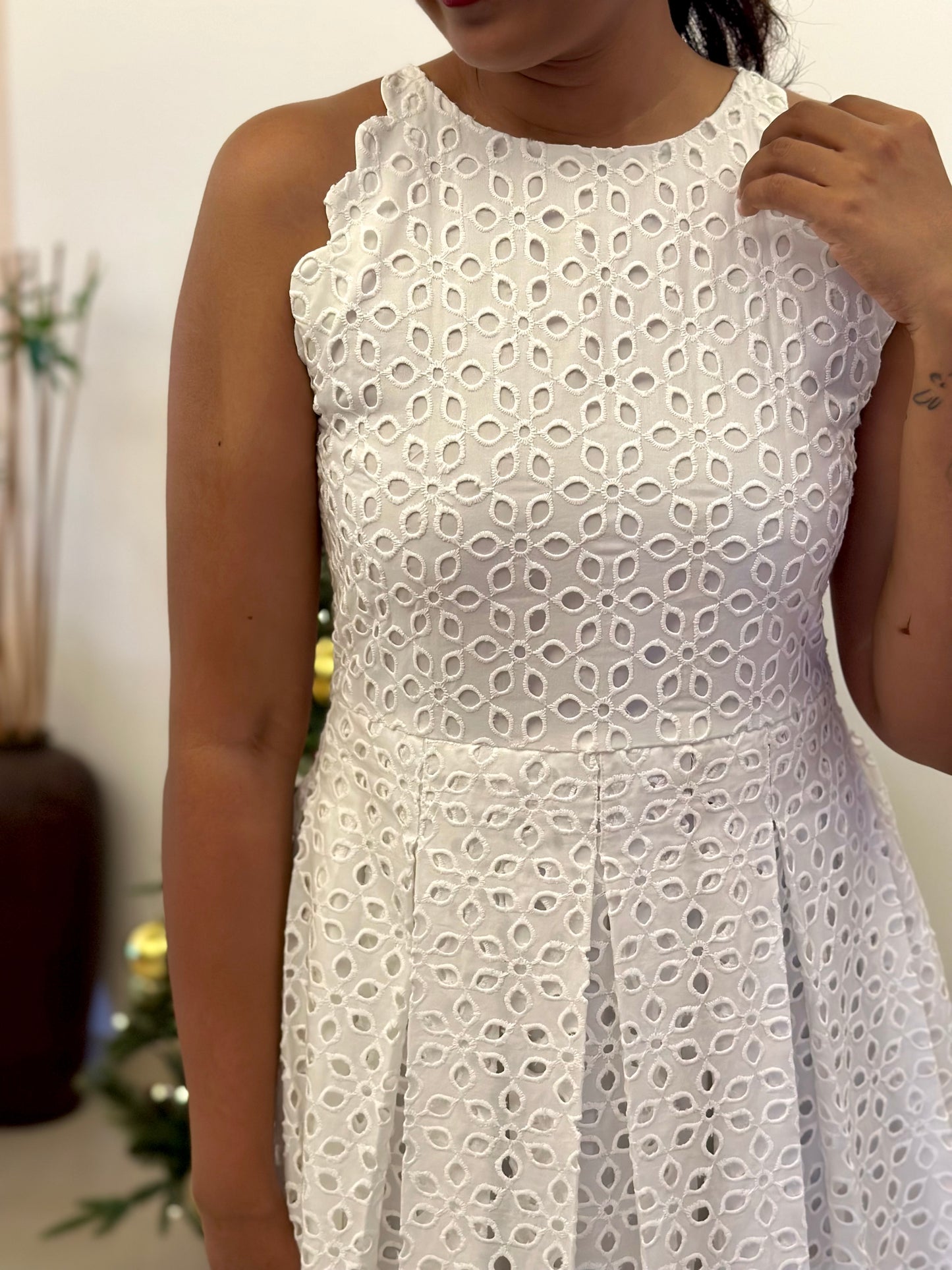 WHITE SCHIFFLI DRESS