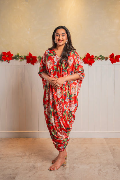 SCARLET BLOOM KAFTAN DRESS