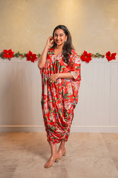 SCARLET BLOOM KAFTAN DRESS