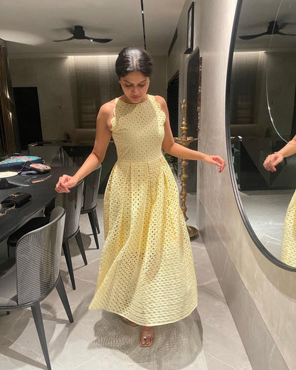 YELLOW SCHIFFLI DRESS